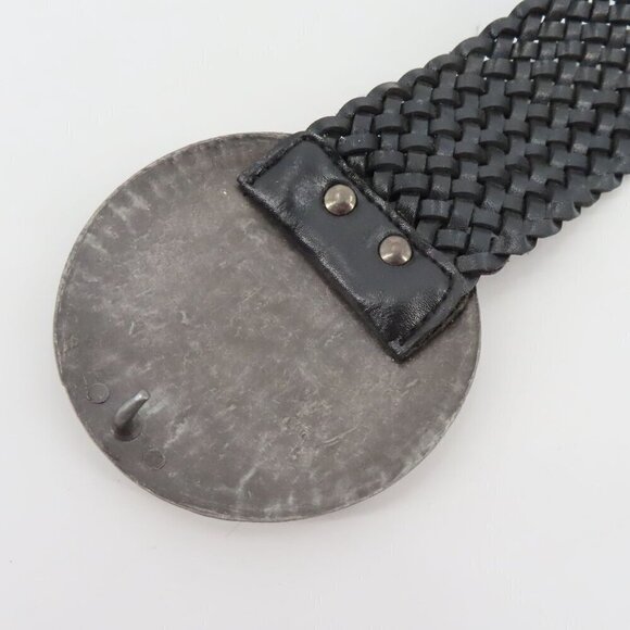 Womens One Size OSFM Faux Leather Black Braided Woven Metal Medallion Belt - Picture 4 of 9